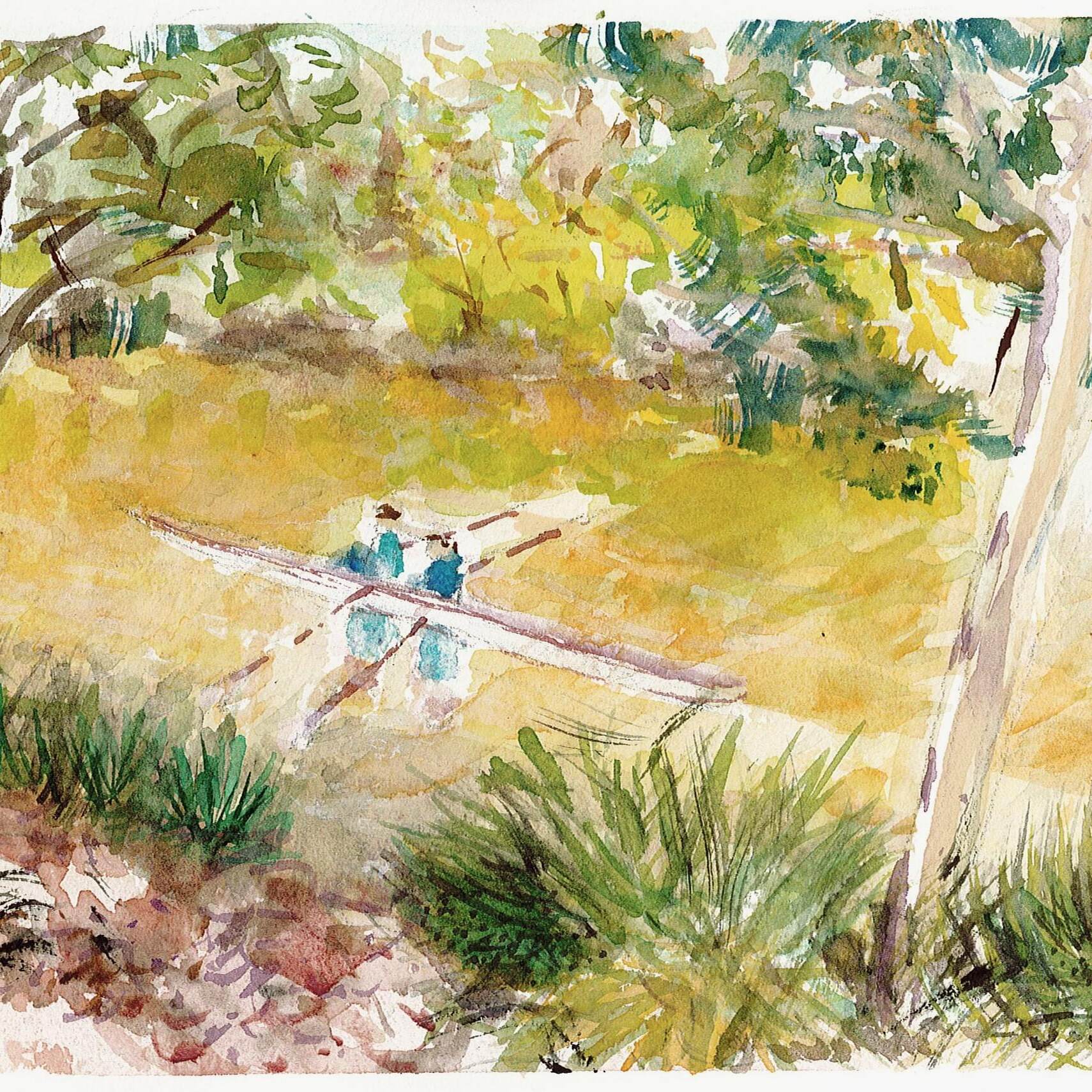 JSiedle_'True_Blue_Kayakers'_2024_ watercolour_21x_15cm