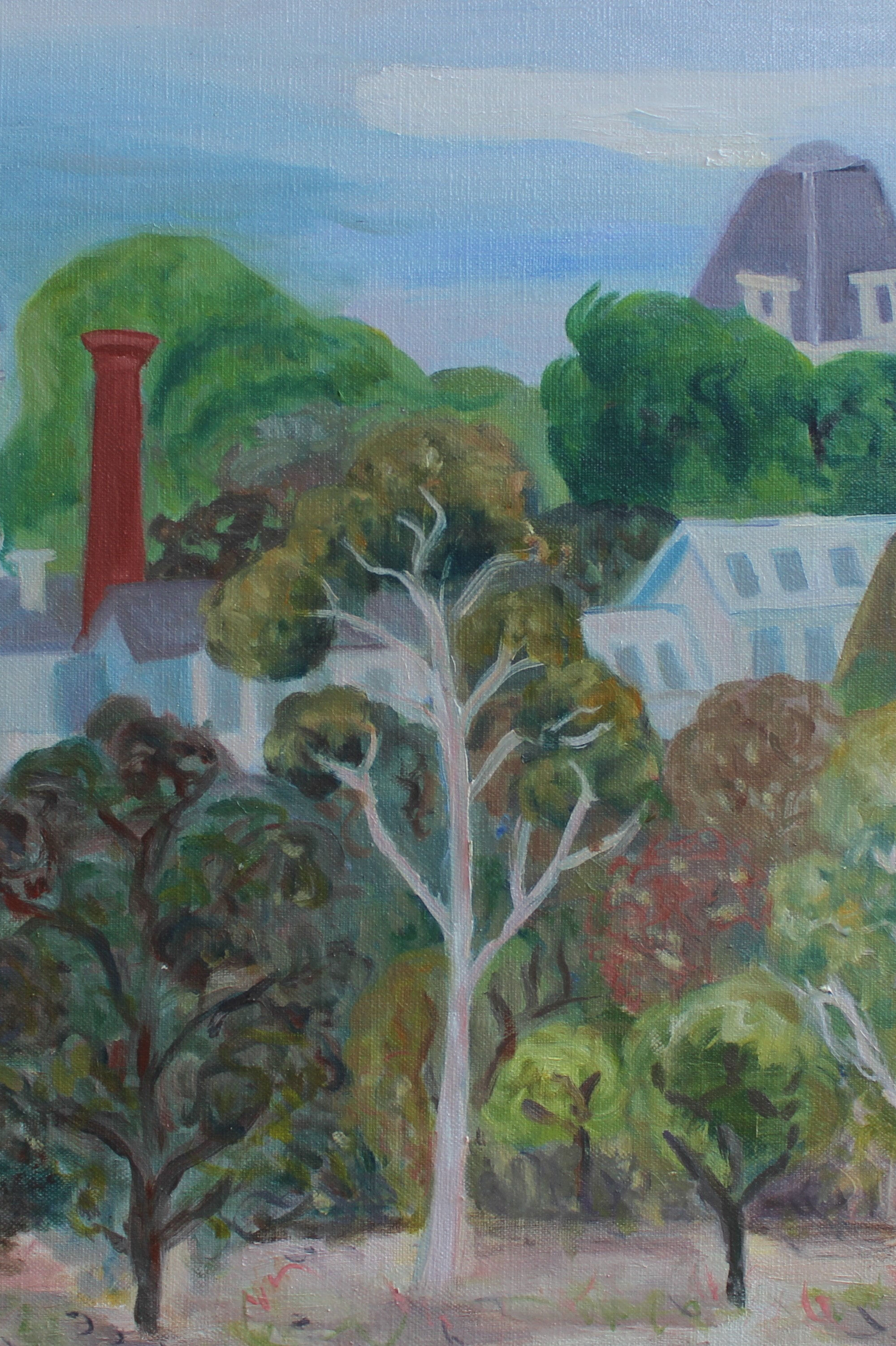 Justine Siedle The Towers, viewed from the hill in Kew. Oil on Linen 30 x 35 cm.