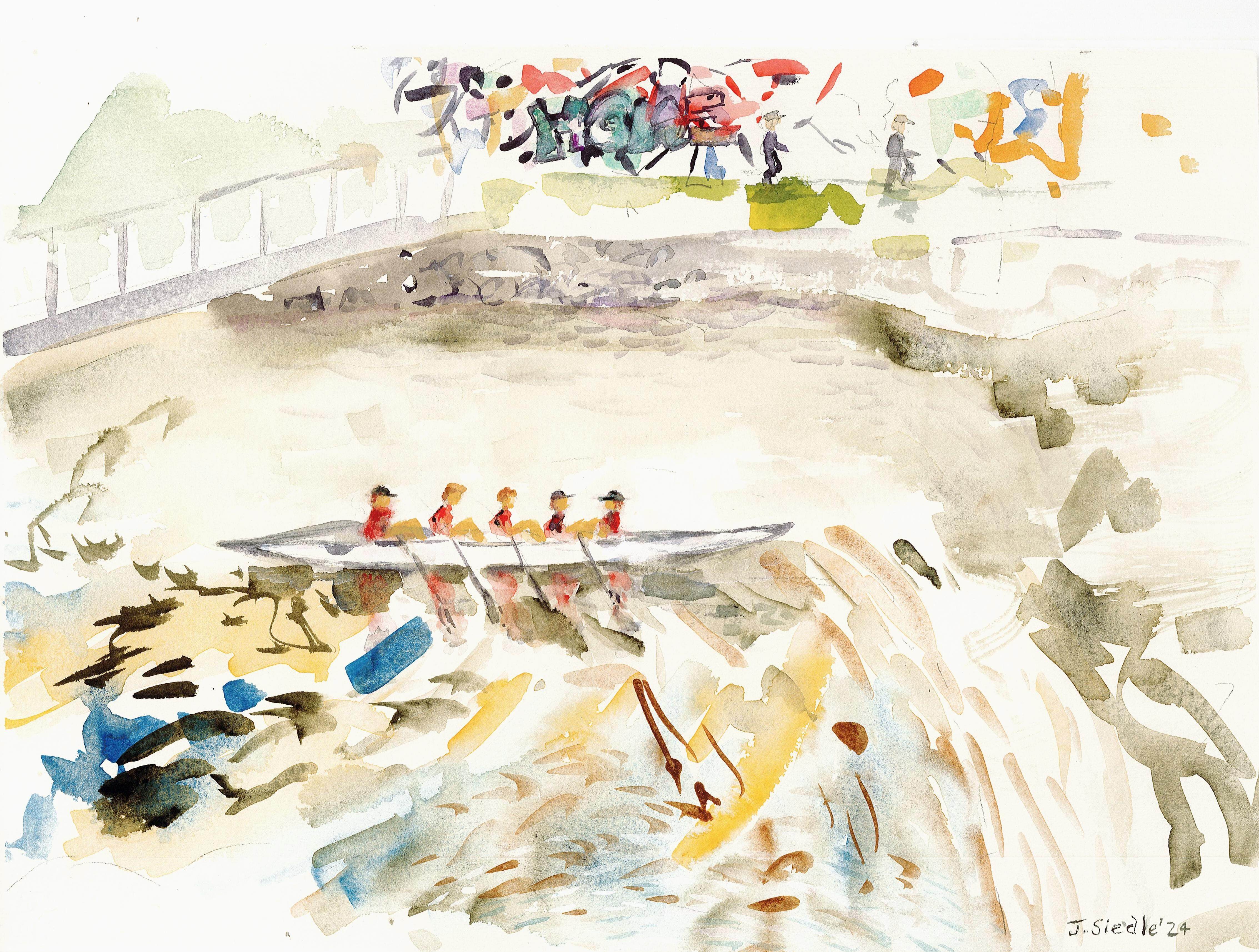 JSiedle_'Four_with_Cox - Red_and_Blacks.' 2024_Watercolour 39x 28cm