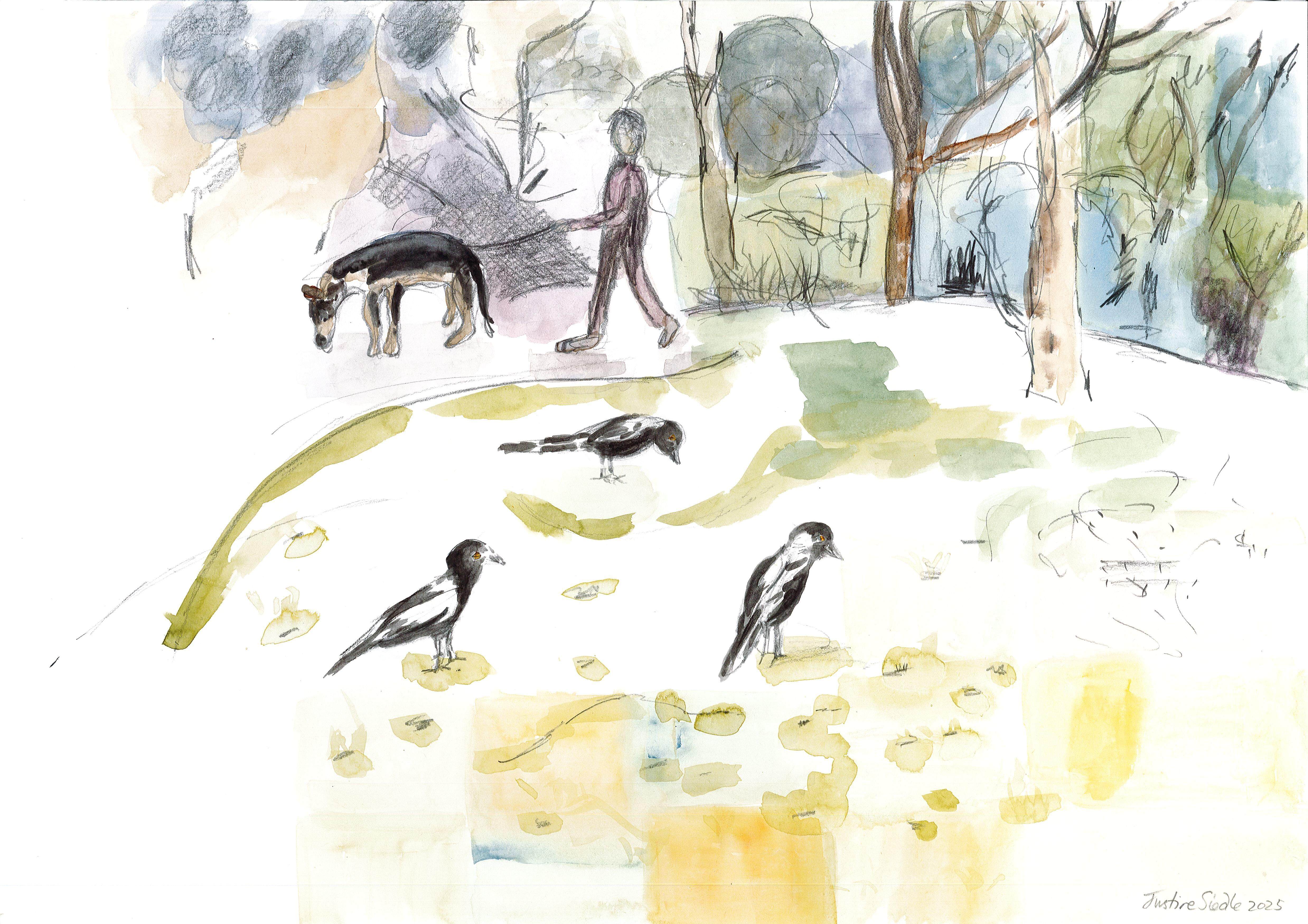 JSiedle_Friday_Afternoon _at_the Park_2025_Pencil_ and_acrylic_ink_A3_