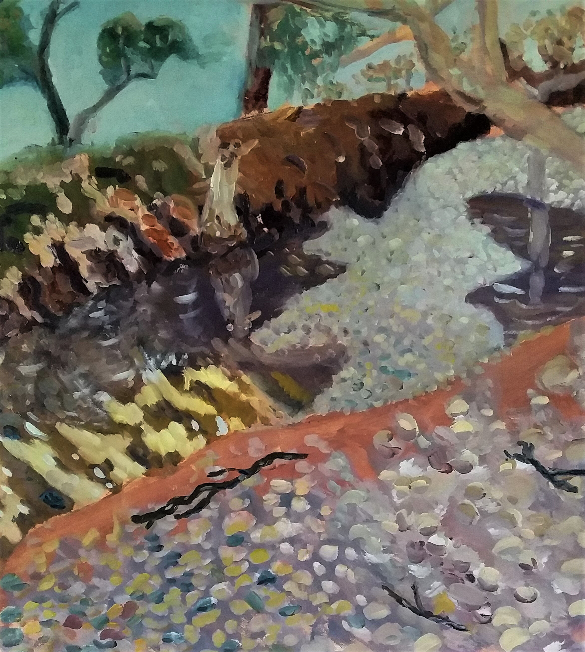 Dry Creek Bed, Fowlers gap, Oil on Linen 14 x 16 inch. 2022