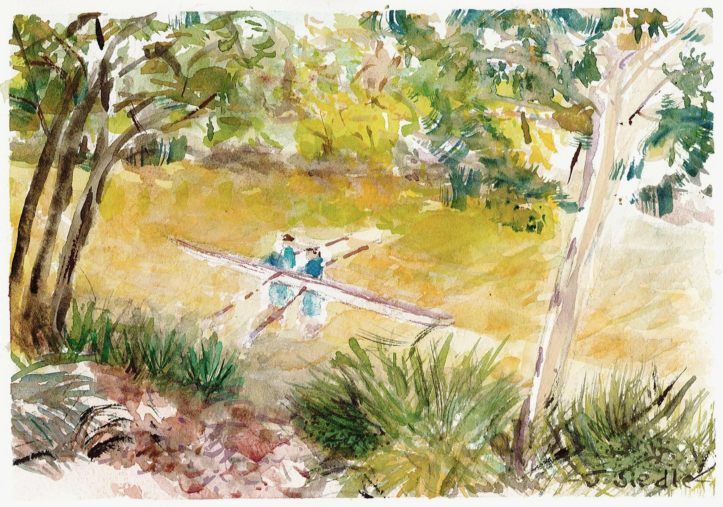 JSiedle_'True_Blue_Kayakers'_2024_ watercolour_21x_15cm