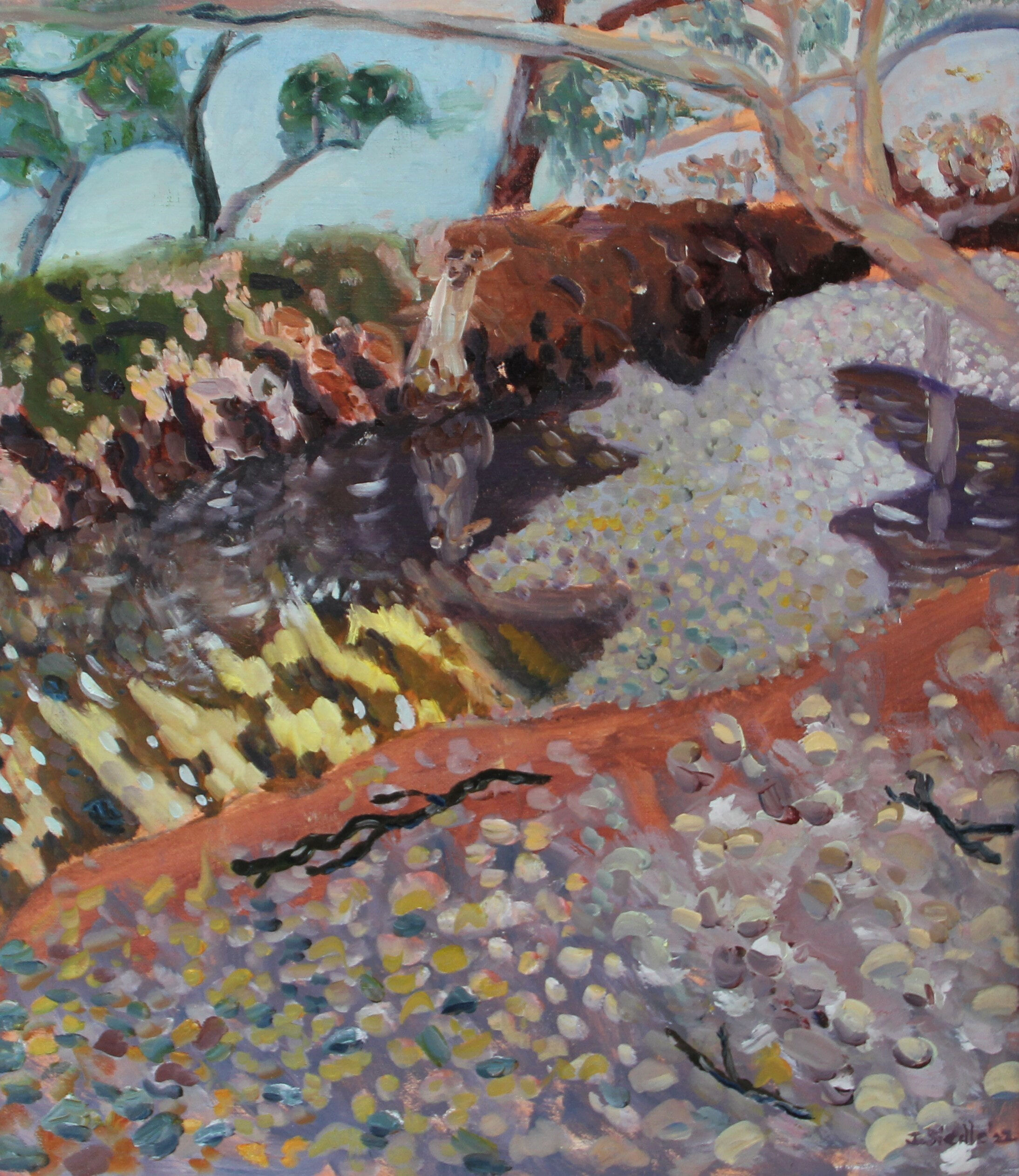 Trickle of water in the Dry Creek Bed, Fwolers Gap. Oil on linen. JSiedle 2022